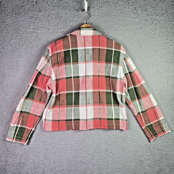 Plaid Crop Jacket Lemon Grass 14 Pink Green 100% Cotton Retro Zip Fall Vintage - Picture 2 of 11